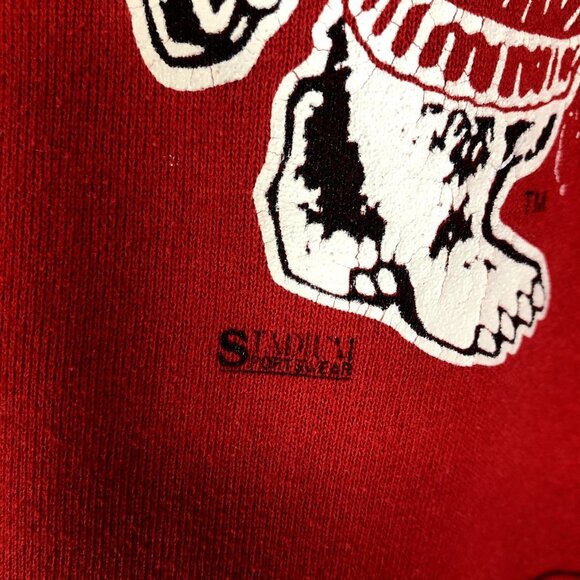 VTG Wisconsin Badgers Sweatshirt Hoodie Red Size L Jerzees Super Sweats USA Made - Picture 4 of 8